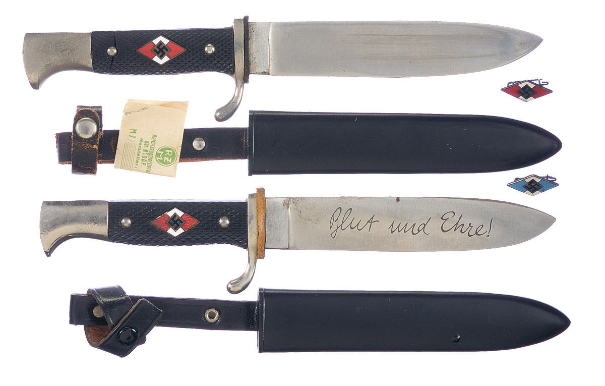 SS Dagger, Two Hitler Youth Knives, and Three Nazi Youth Organiz Rock