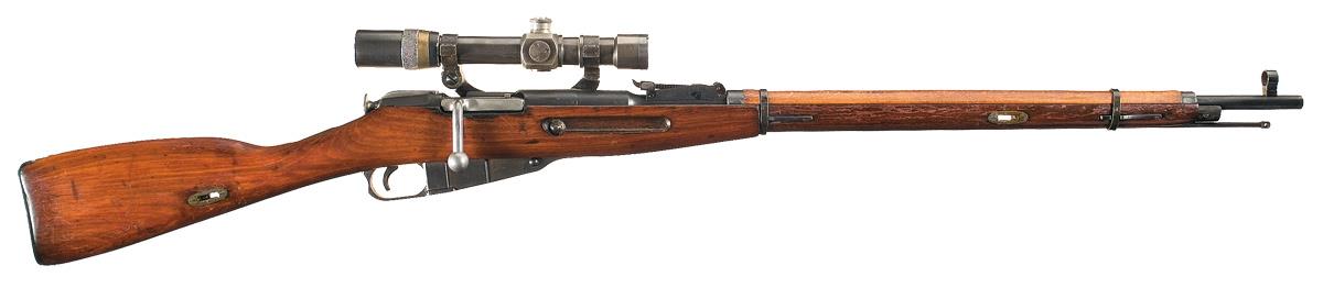 WWII Russian 1891/30 Sniper Rifle with PU ScopeThe rifle features post fron...