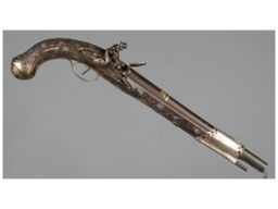 Gold and Silver Inlaid Anton Marked Flintlock Pistol
