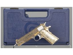 Engraved and Gold Plated Colt Government Model Pistol with Case