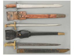 Group of Three Edged Weapons with Scabbards