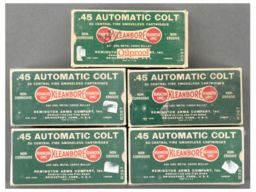 Five Vintage Remington-UMC 45 ACP Ammo Boxes
