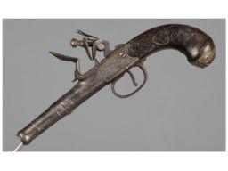 T. Lott Canterbury Flintlock Pistol with Silver Inlaid Stock