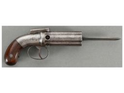 Engraved Allen & Wheelock Percussion Pepperbox with Bayonet