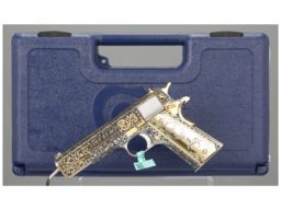 Relief Engraved and Gold Plated Colt Government Model Pistol