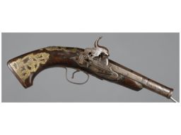 Unmarked Percussion Pistol with Brass Stock Overlays