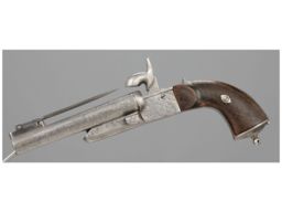 European Double Barrel Pinfire Pistol with Folding Bayonet