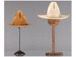 Two "Gus" Style Cowboy Hats with Display Stands