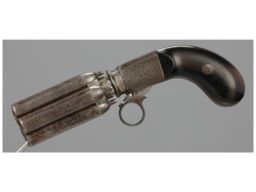 Engraved French Mariette Brevete Percussion Pepperbox