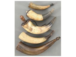 Grouping of Five Powder Horns