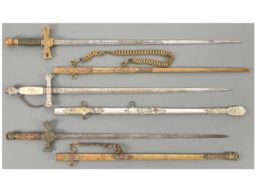 Three Fraternal Swords with Scabbards
