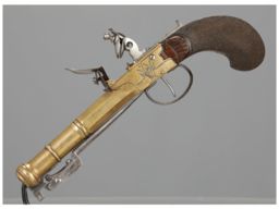Engraved Brass Flintlock Pistol with Snap Bayonet