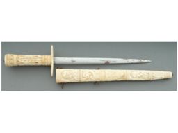 European Bone Handled Dagger with Carved Scabbard