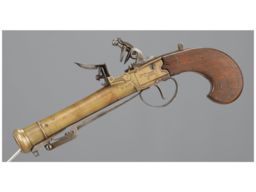 W. Moore Brass Marked Flintlock Pistol with Snap Bayonet