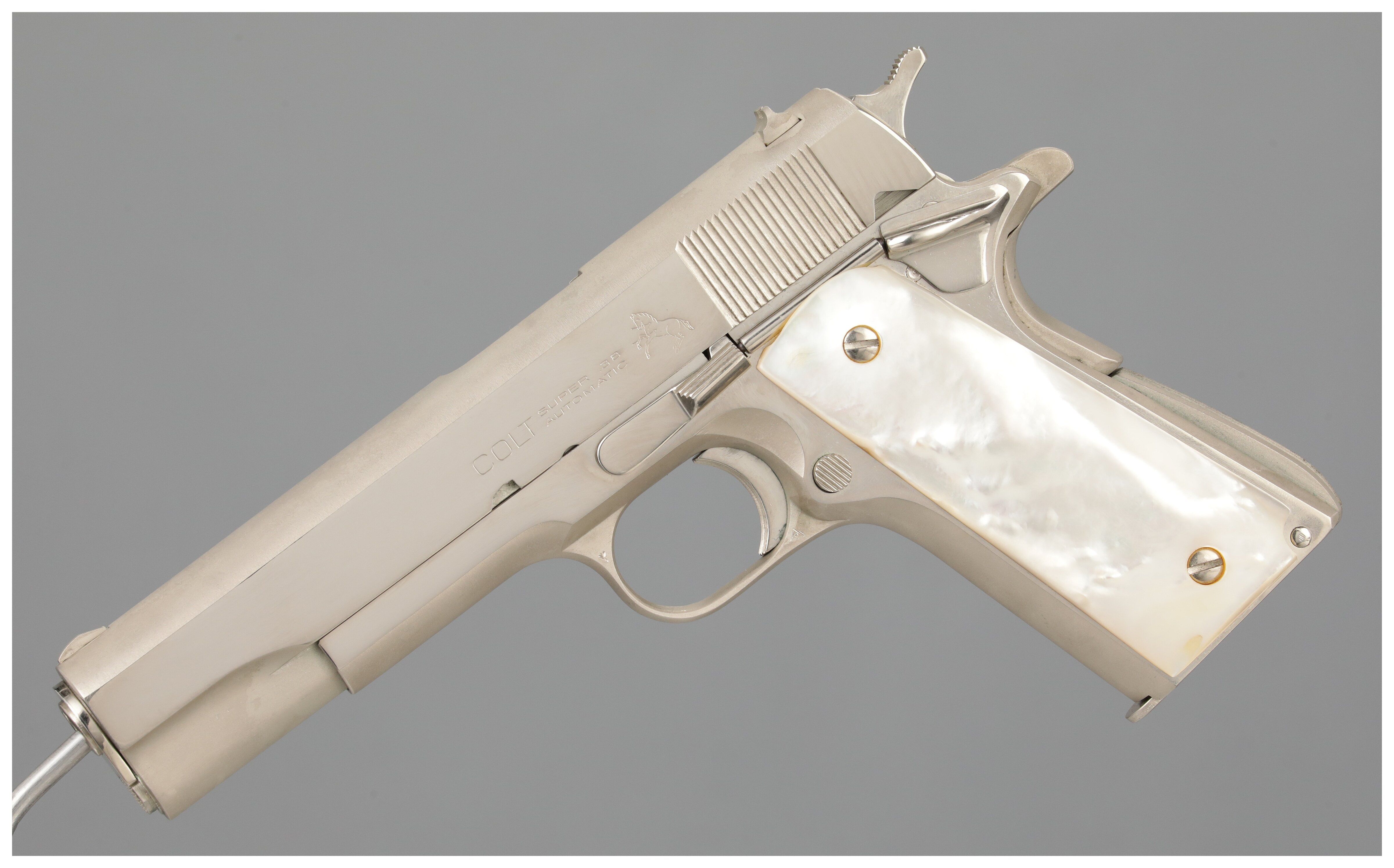 Nickel Colt Super .38 Pistol with Pearl Grips | Rock Island Auction