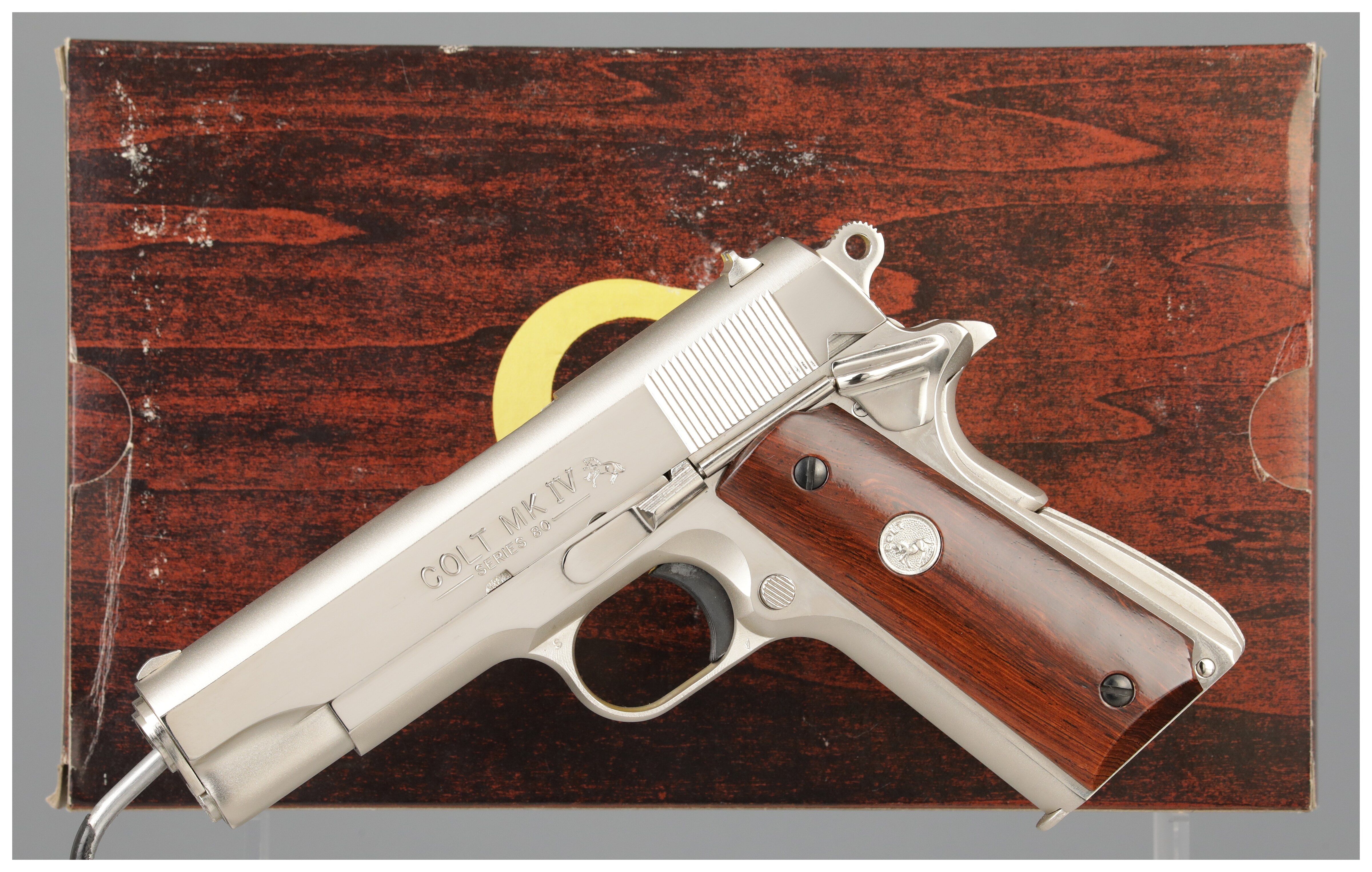Nickel Colt MK IV Series 80 Combat Commander Pistol with Box