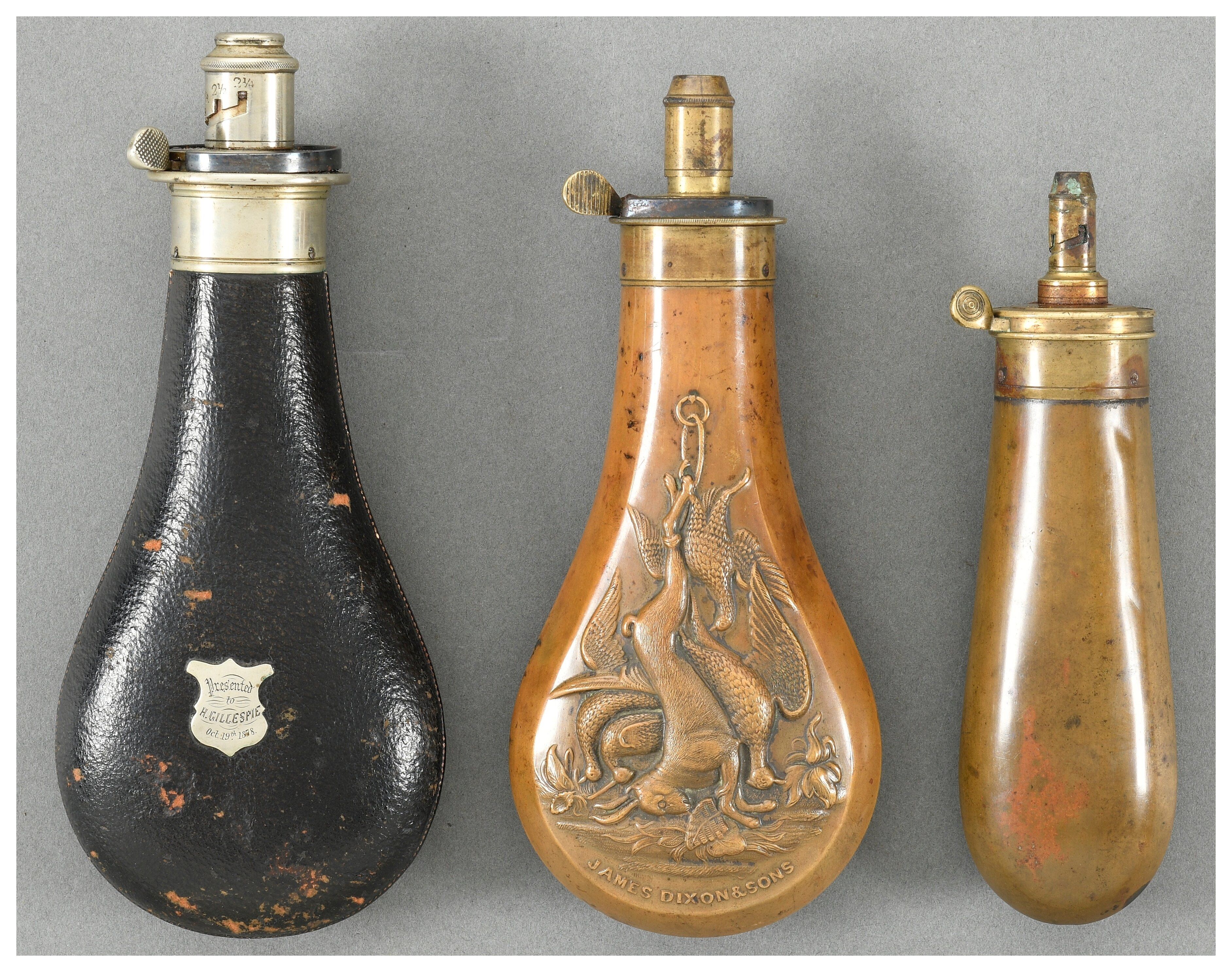Three Powder Three Powder Flasks | Rock Island Auction