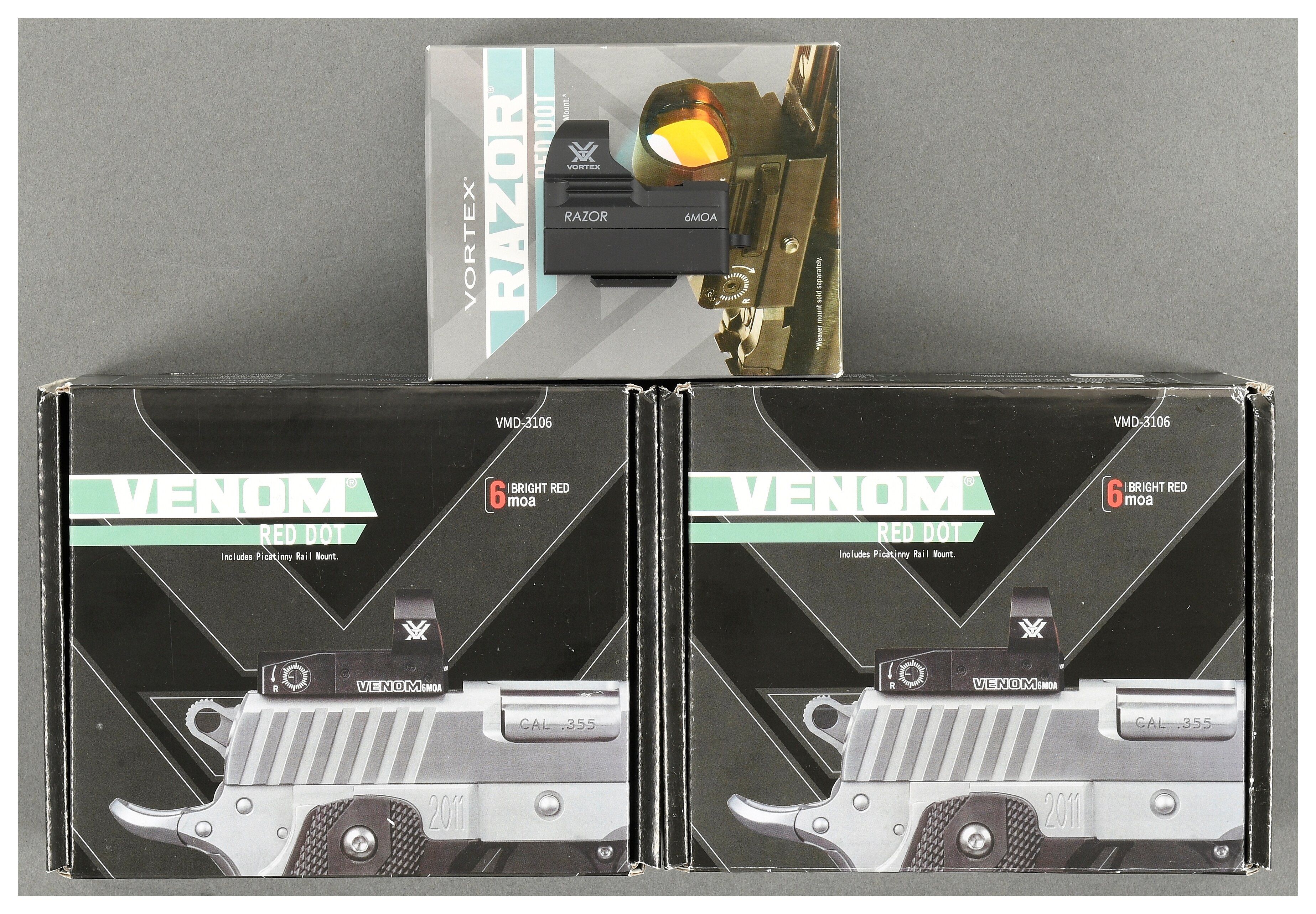 Three Vortex Hand Gun Optics with Boxes | Rock Island Auction
