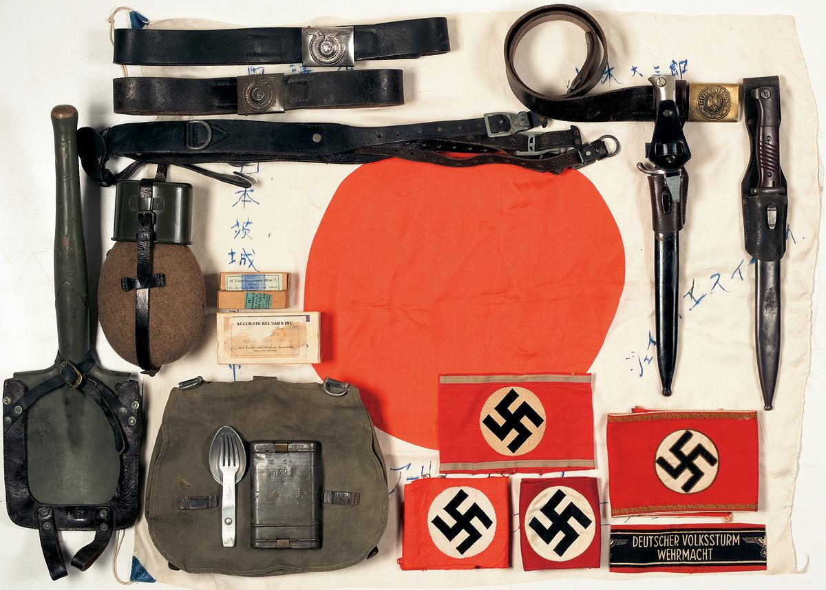 Assorted Grouping of Military Accoutrements, Including Nazi and Rock
