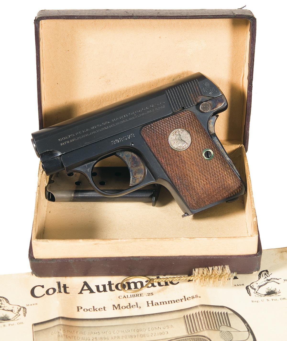 Excellent Colt Model 1908 Hammerless .25 Pocket Pistol with Box Rock Island Auction