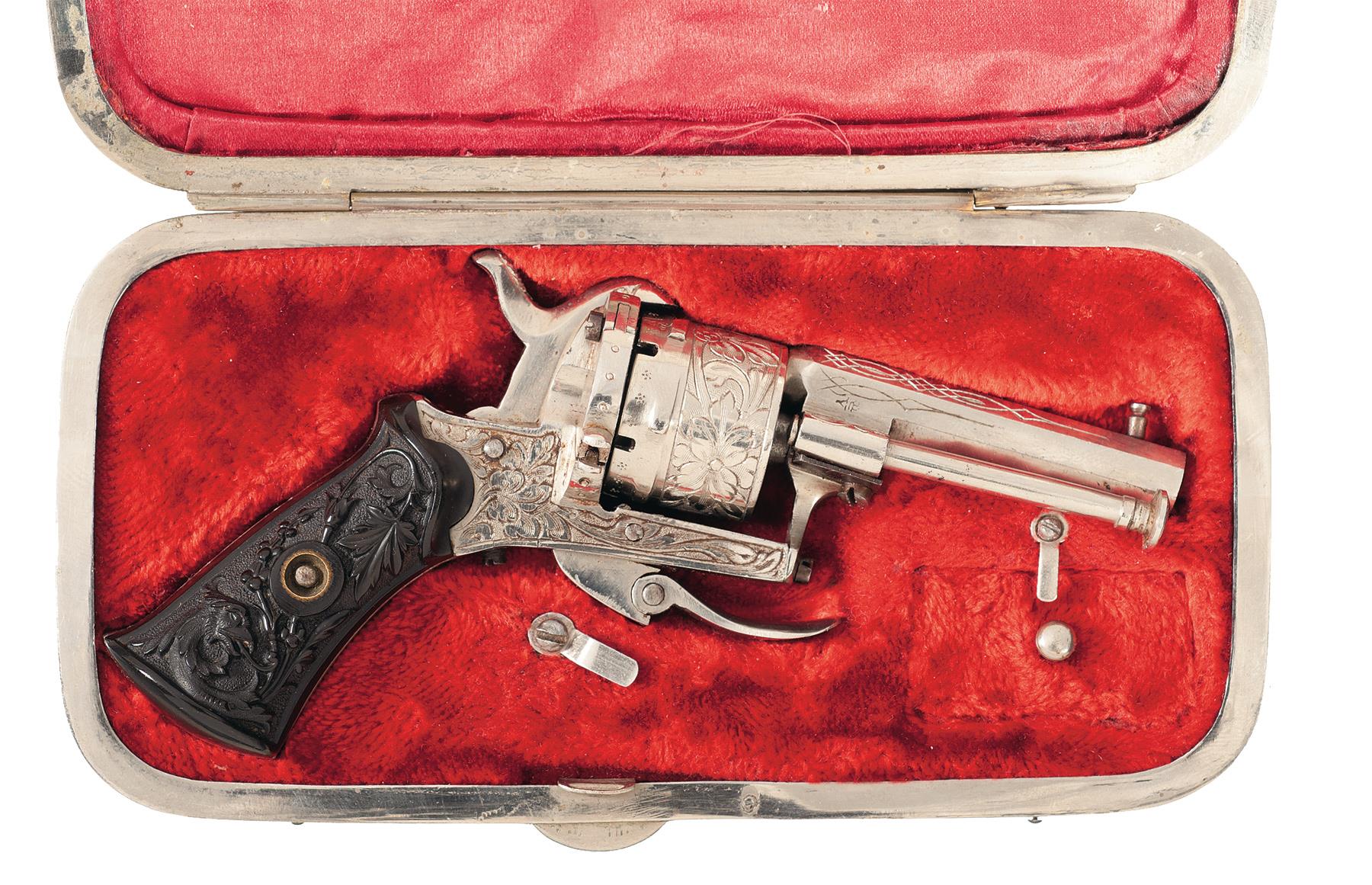 Finely Engraved Pinfire Revolver With Unique Combination Case Rock Island Auction 3616