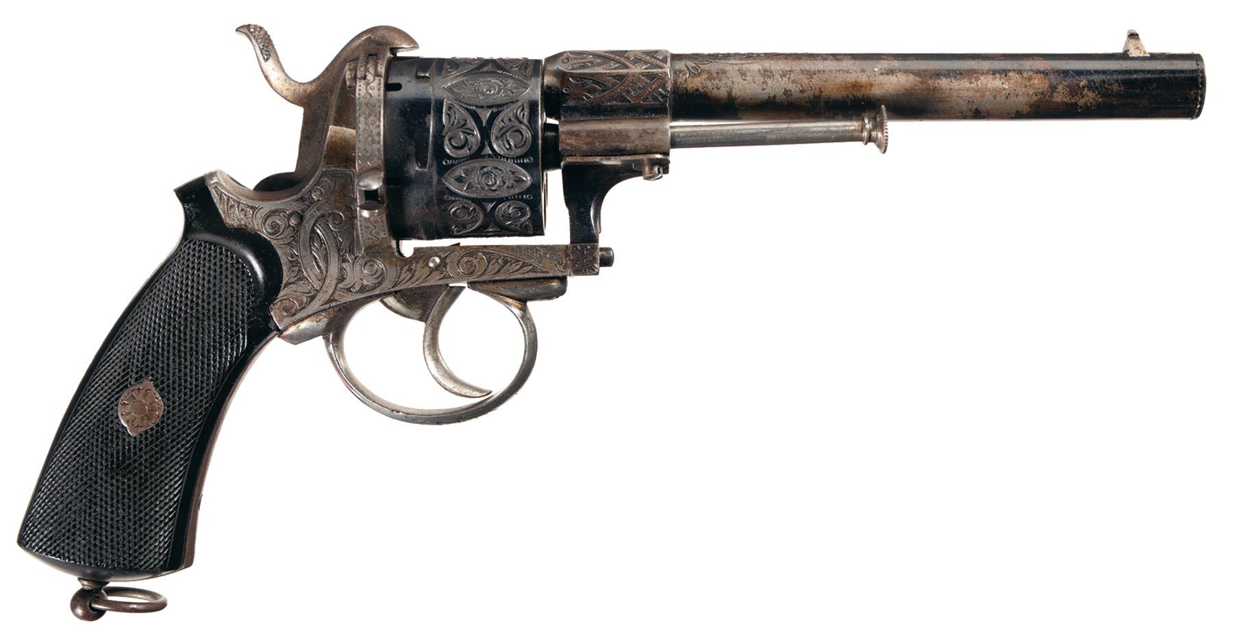 Finely Engraved European Double Action Pinfire Revolver Rock Island Auction 0981