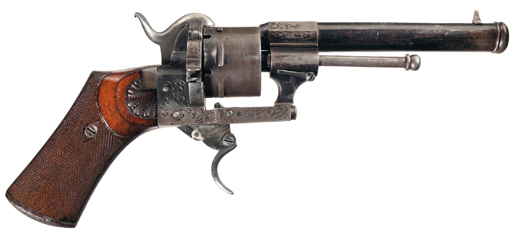 Engraved Large Frame Double Action Pinfire Revolver Rock Island Auction 1377