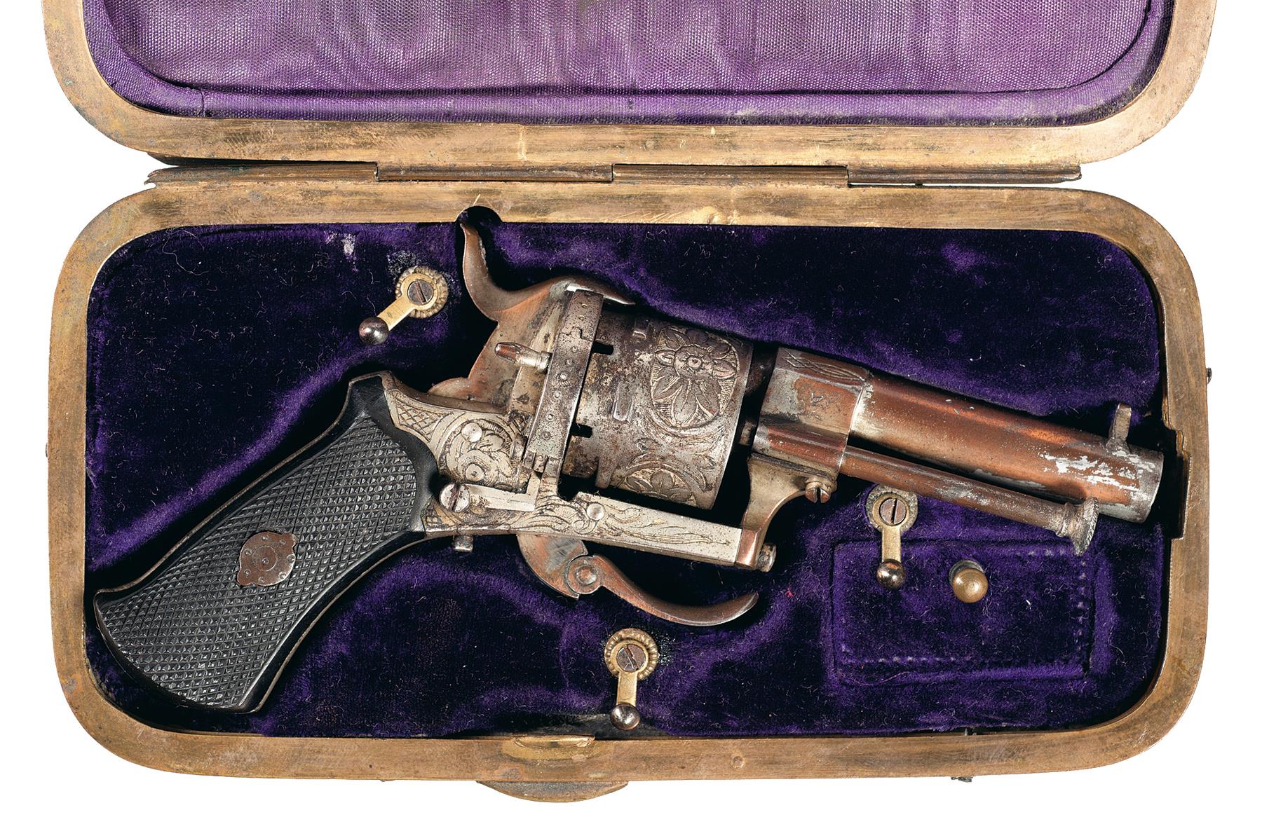 Engraved Pinfire Revolver With Unique Combination Case Rock Island Auction 0589