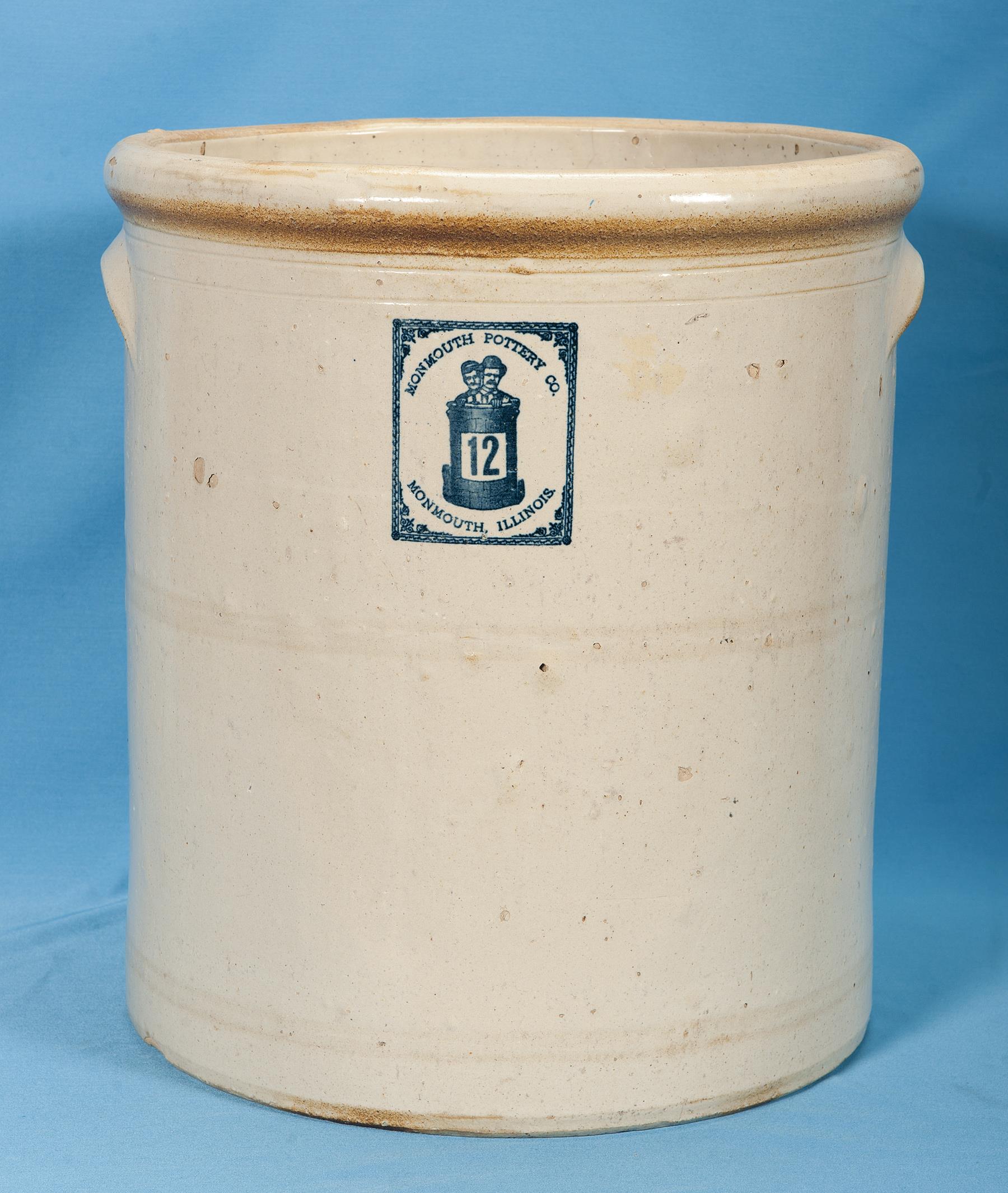 Ten Gallon Crock with Blue StampMonmouth Pottery Company's Two Men...