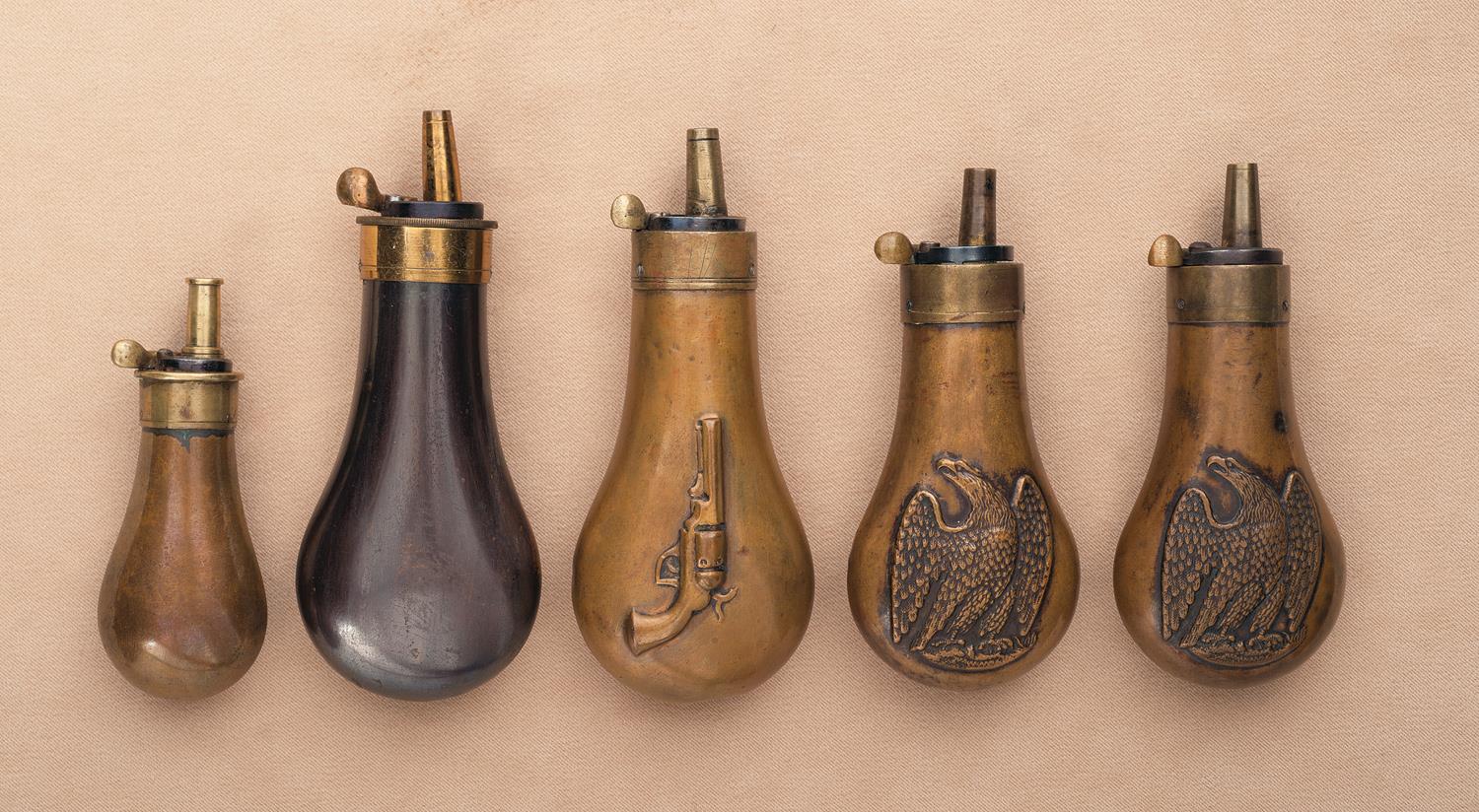Five American Powder Flasks | Rock Island Auction