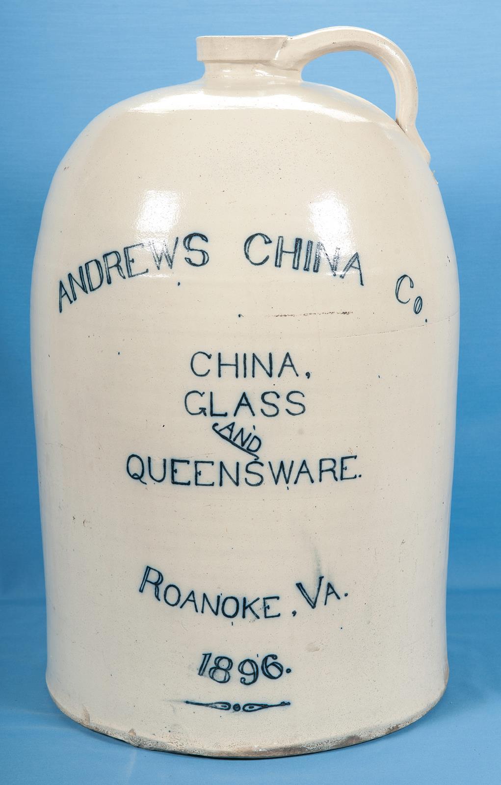 Large Ohio Made Store Front Jug with Virginia Retailer Advertise Rock