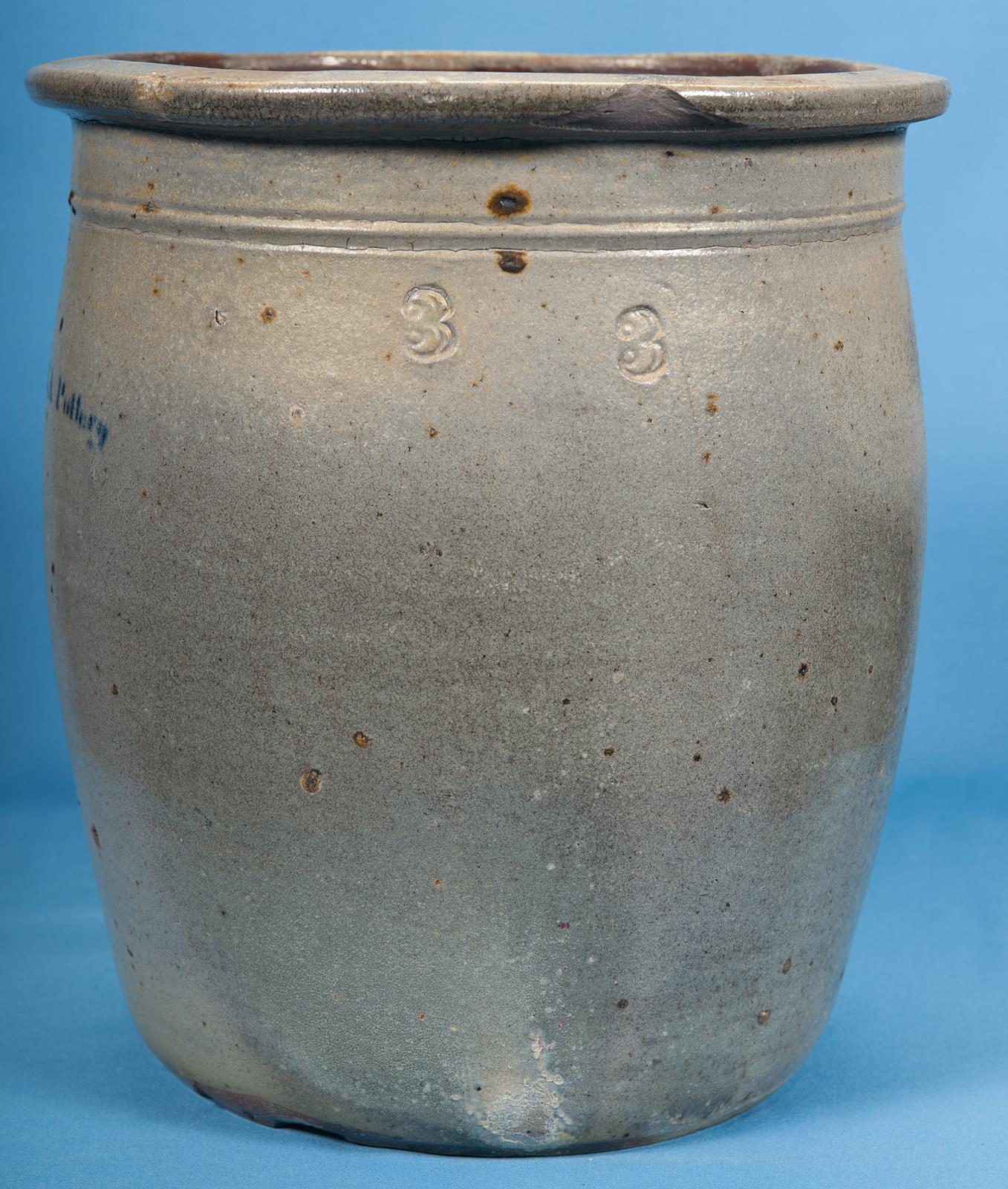 Anna Pottery 3Gallon Salt Glaze Crock in Rare Ovoid Configurati Rock