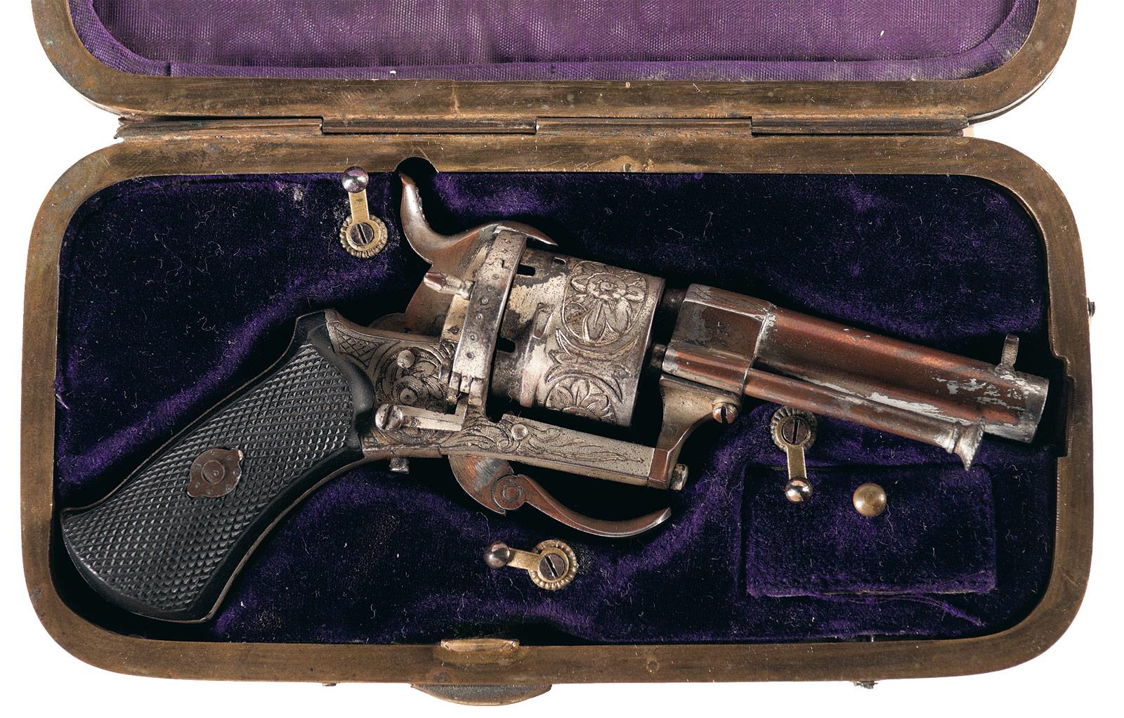 Engraved Pinfire Revolver With Unique Combination Case Rock Island Auction 7519