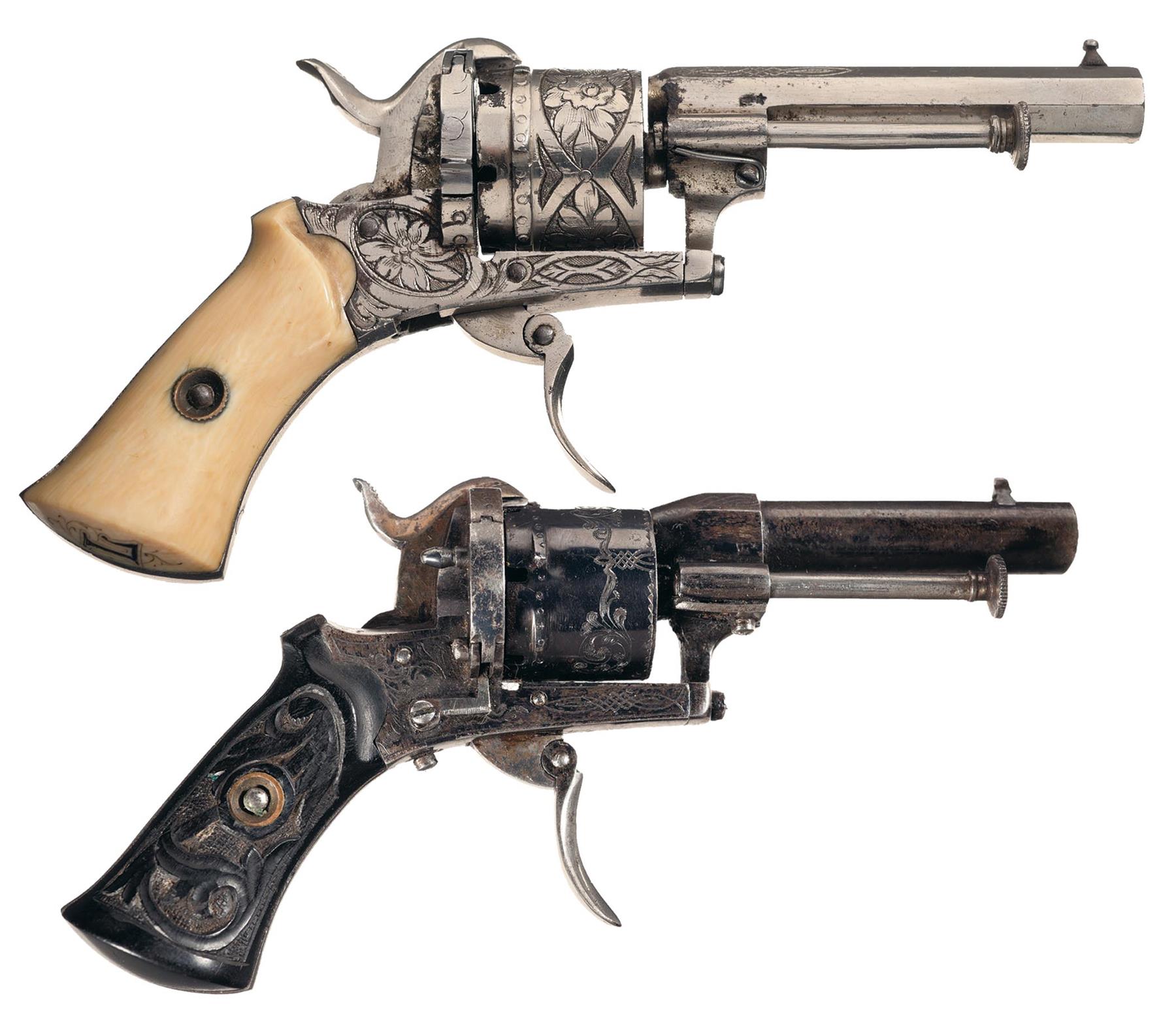 Attractive Pair Of Two Engraved European Pinfire Revolvers Rock Island Auction 0305