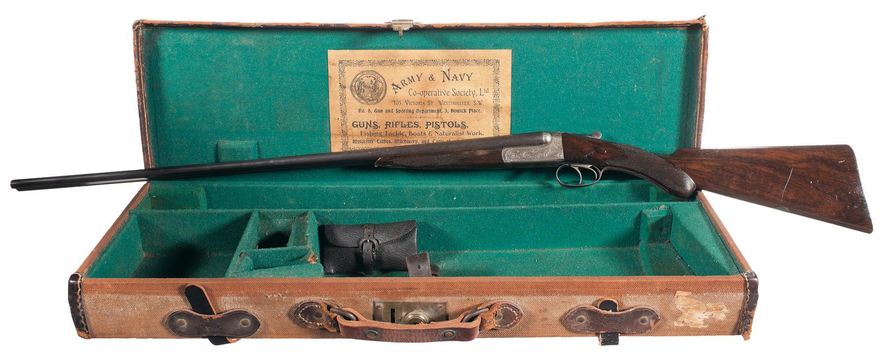 Engraved Army & Navy Box Lock Double Barrel Shotgun with Case Rock