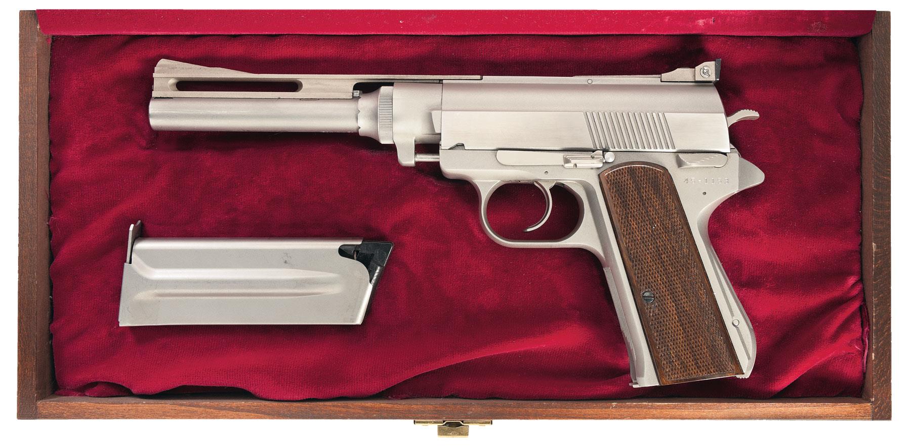 Desirable Wildey Semi-Automatic Pistol with Extra Magazine and Display Case...