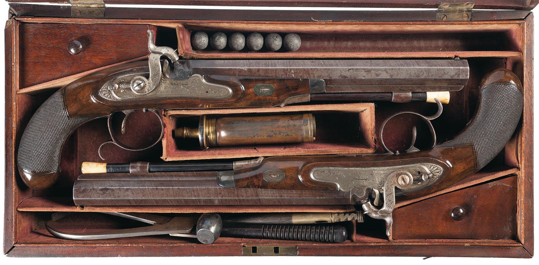 Cased Pair of Engraved Henry Nock Percussion Pistols w/ Accessor | Rock ...