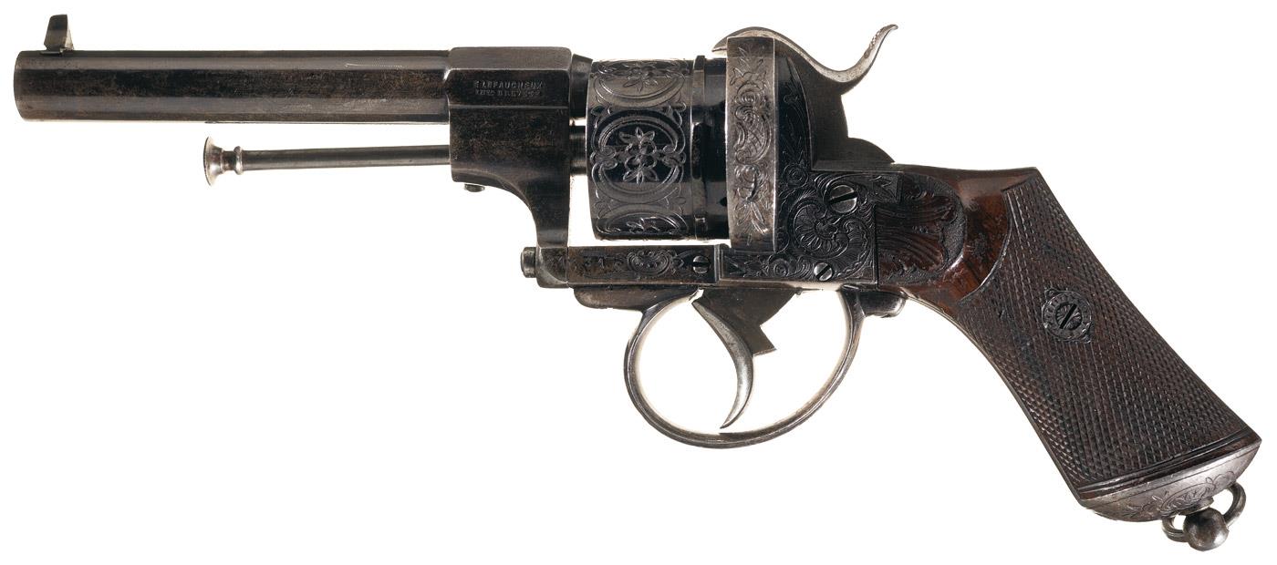 Factory Engraved Lefauchaux Double Action Pinfire Revolver Rock Island Auction 6109