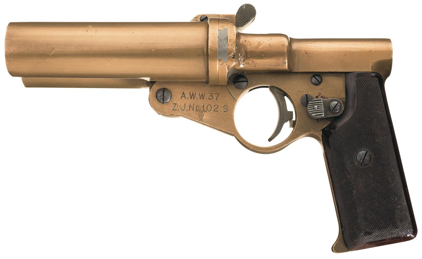 Kriegsmarine Proofed Double Barrel Flare PistolConstructed from solid brass...