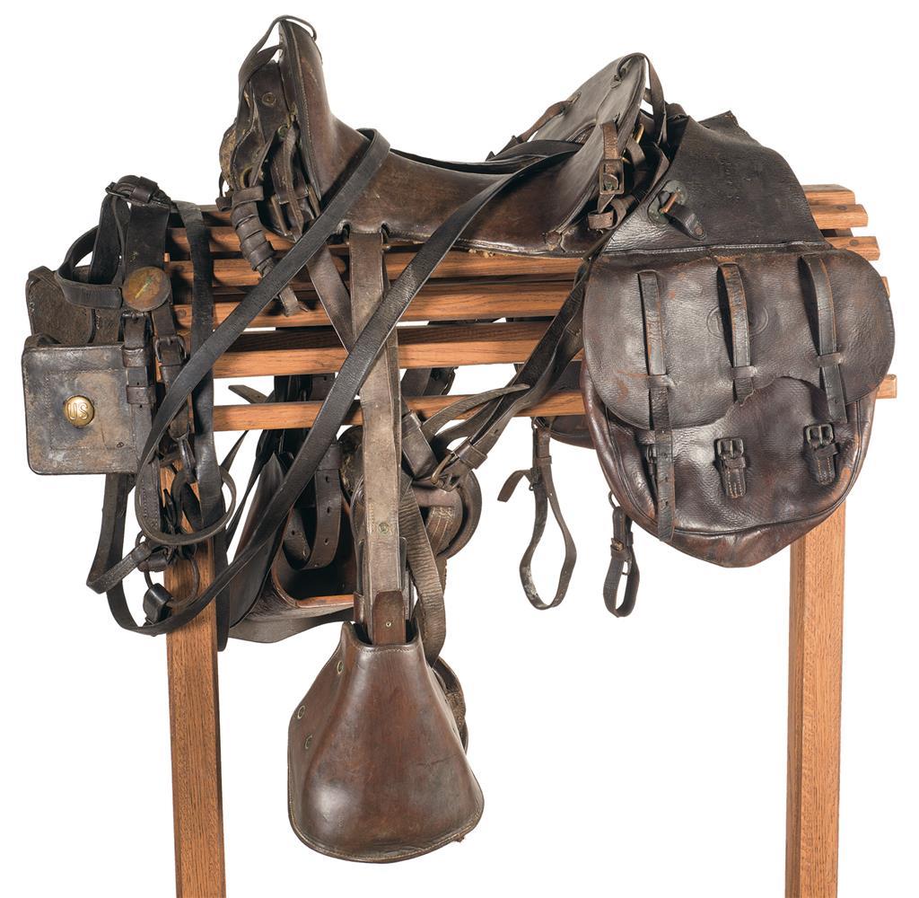 Vintage U.S. Military McClellan Saddle with Saddle Bags and Rein Rock