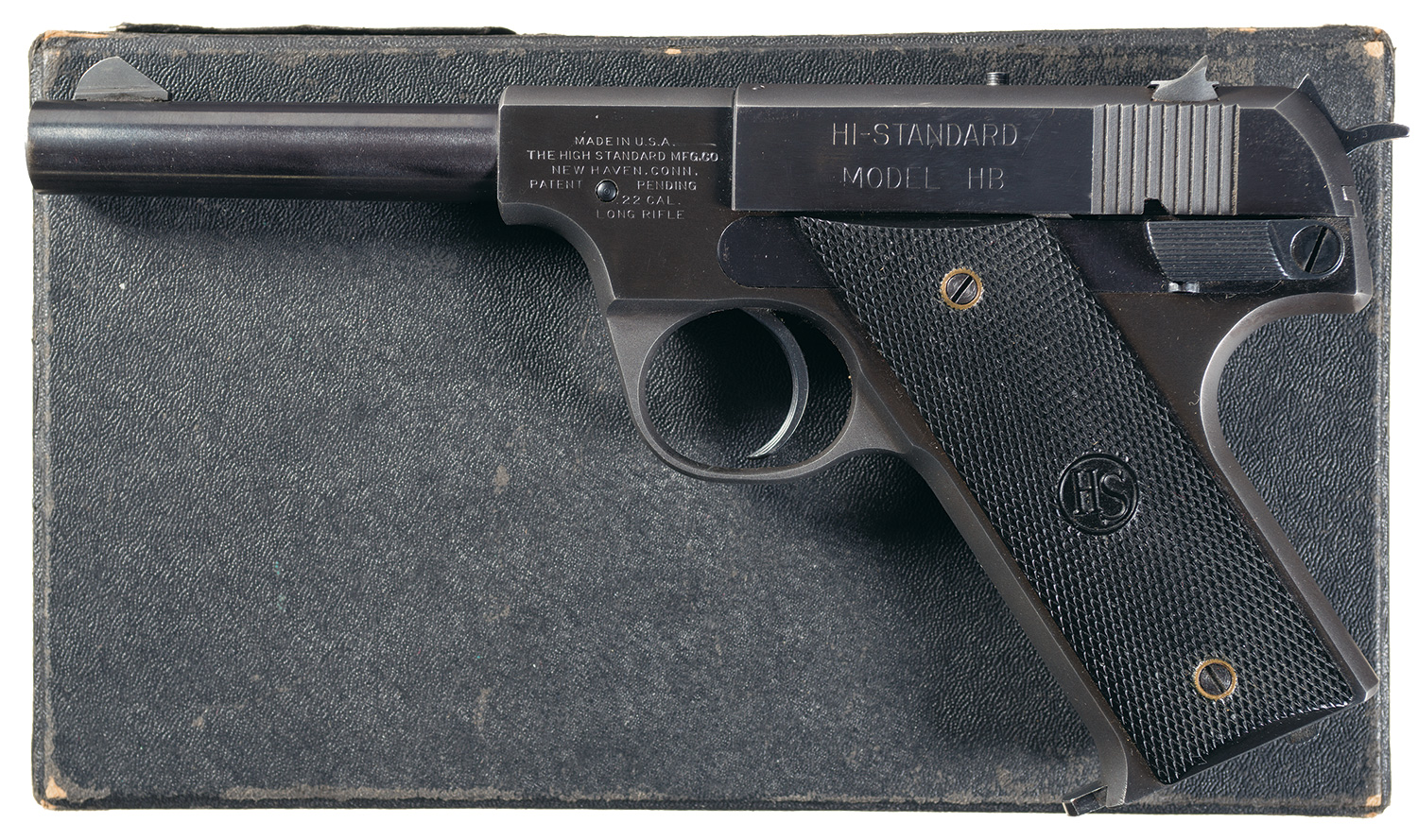 Post War High Standard Model Hb Semi Automatic Pistol With Box Rock Island Auction 2737