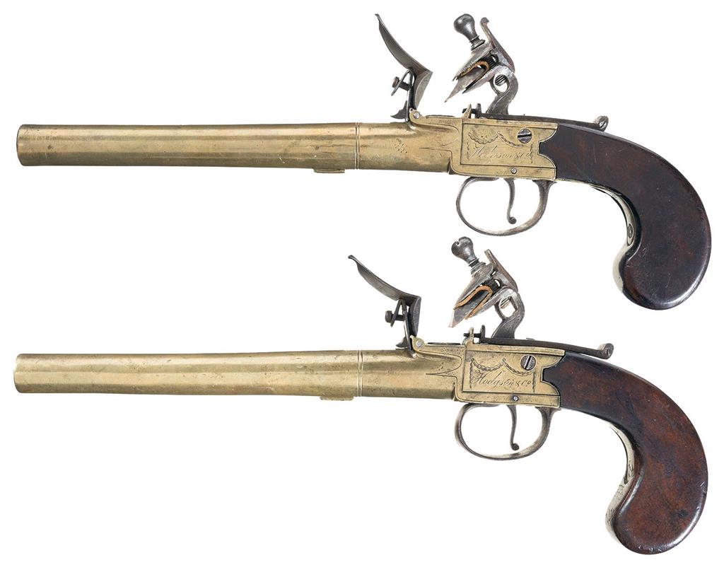 Pair of English Brass Flintlock Pistols | Rock Island Auction