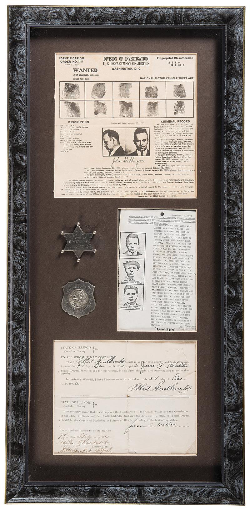 Framed Collection of Public Enemy Number One John Dillinger Memo | Rock ...