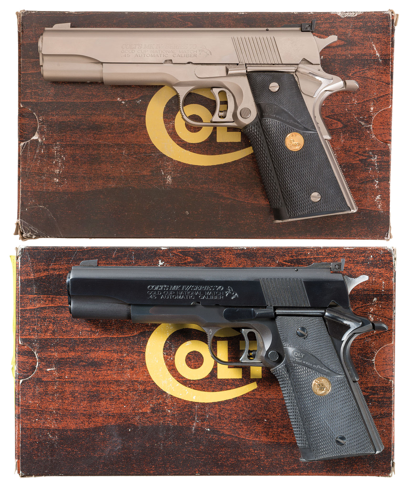 Superb Pair of Colt Custom Shop Mark IV Series 70 Gold Cup Natio