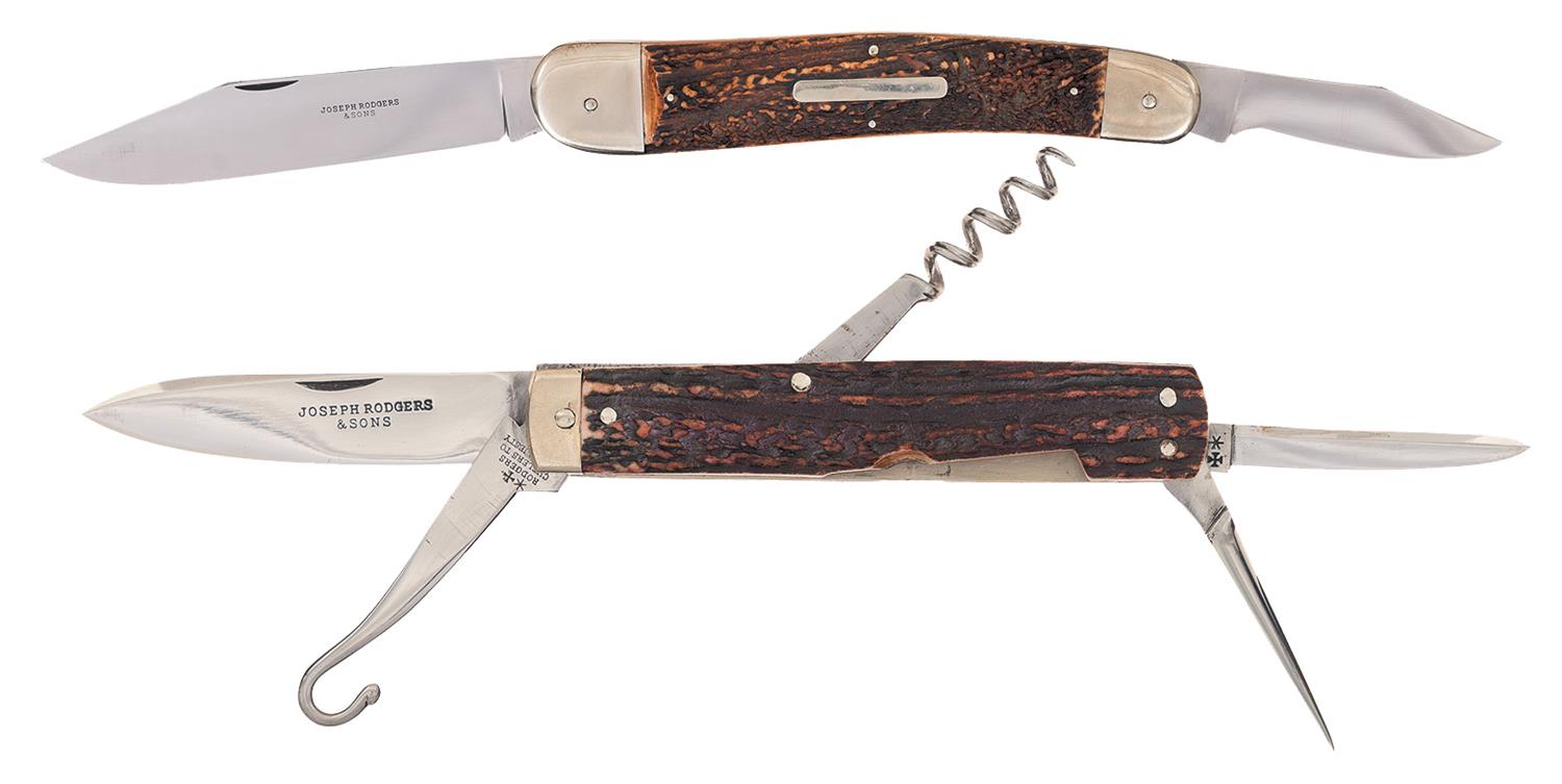 Two Joseph Rodgers & Sons Folding Knives with Stag Scales | Rock Island ...