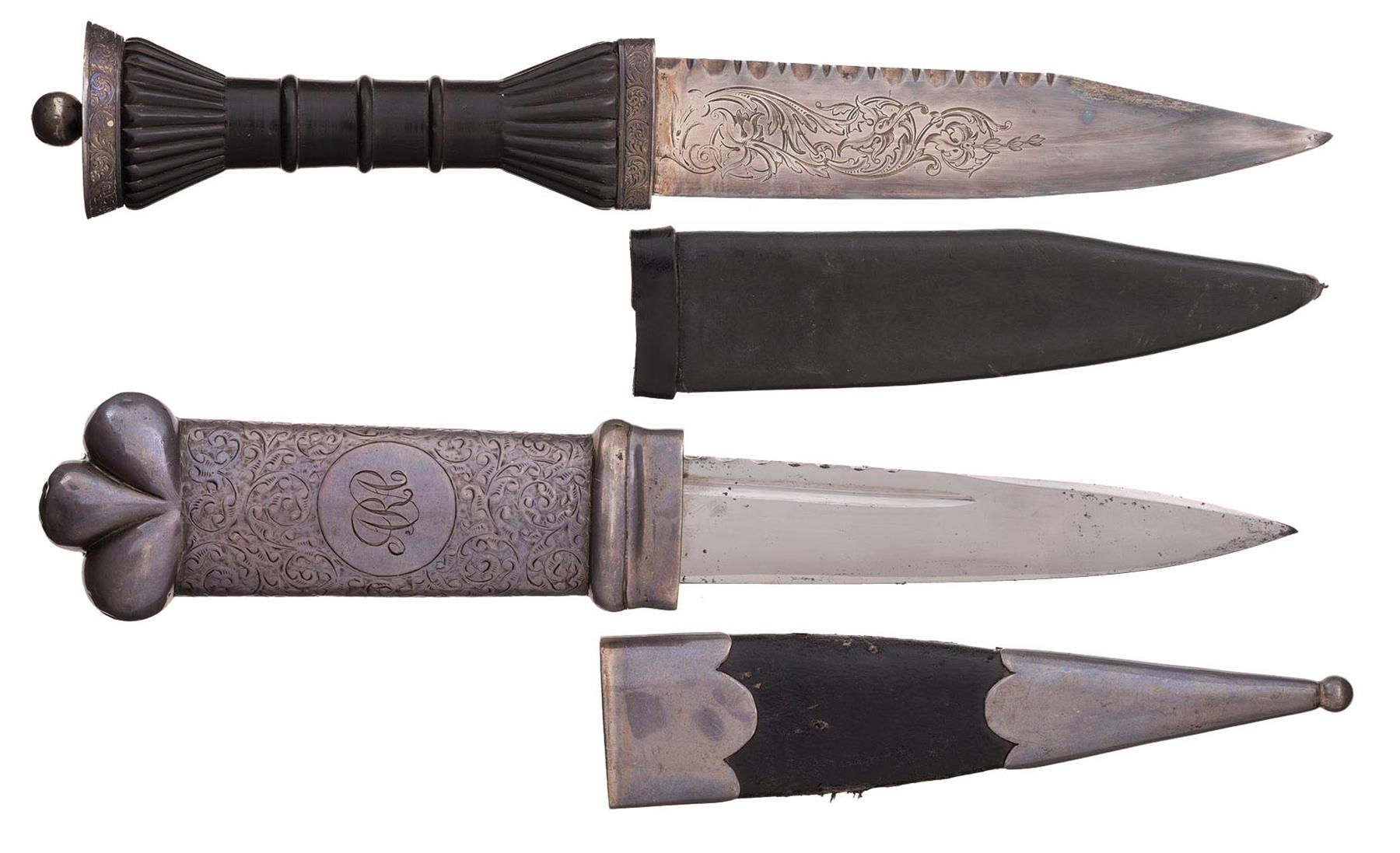 Two Silver Mounted Scottish Daggers with Sheaths Rock Island Auction