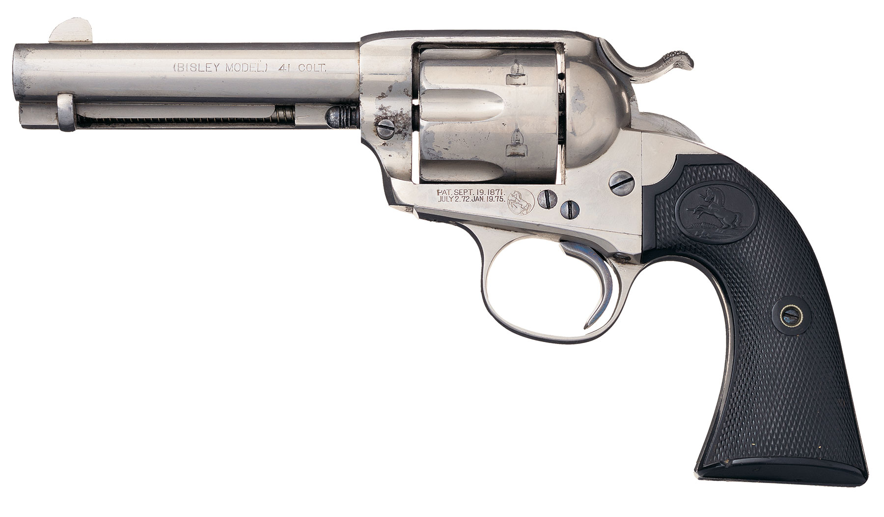 Nickel Colt Bisley Model Single Action Army Revolver in .41 Colt