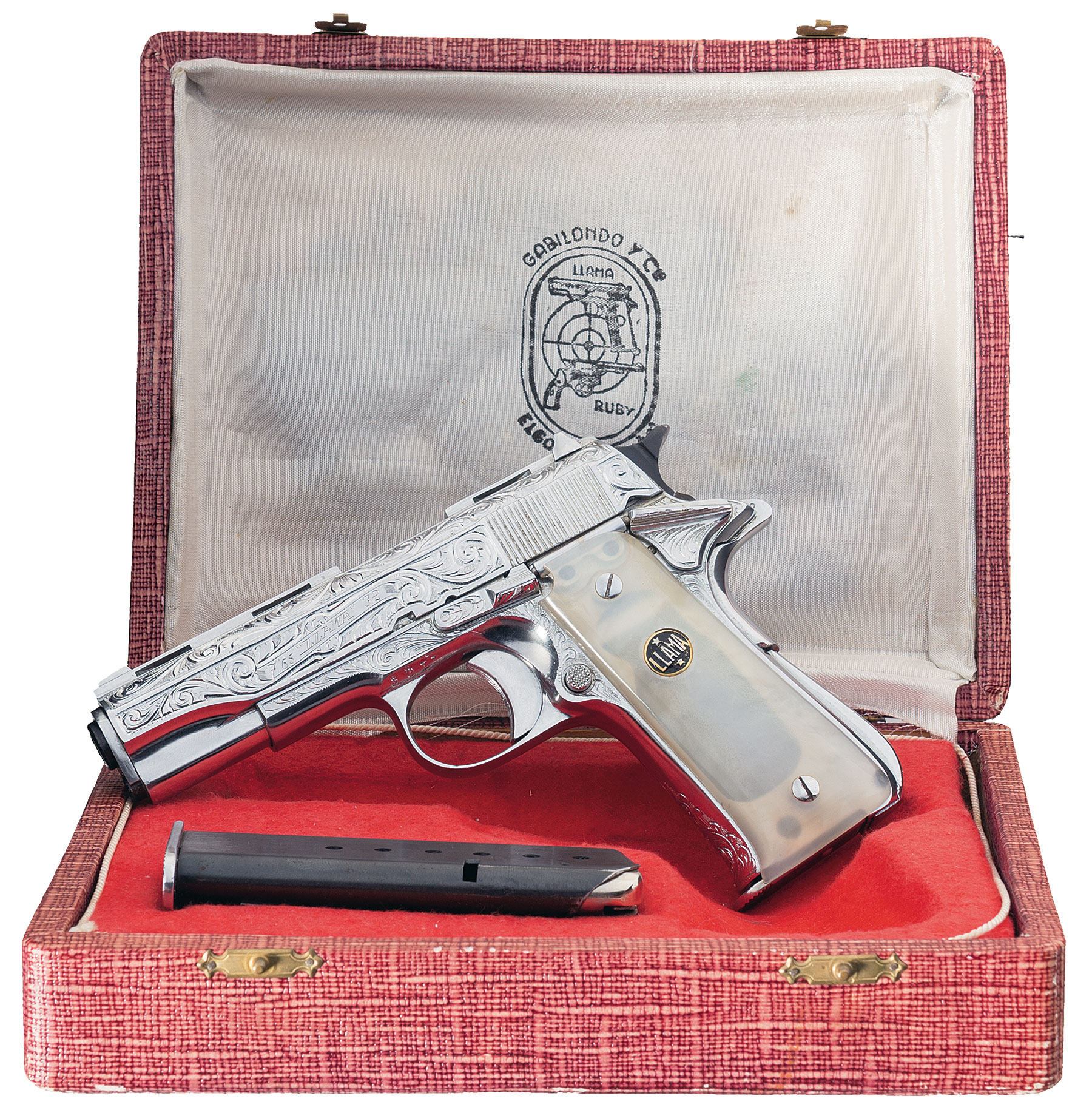 Factory Engraved Llama Compact Semi-Automatic Pistol with Case | Rock ...