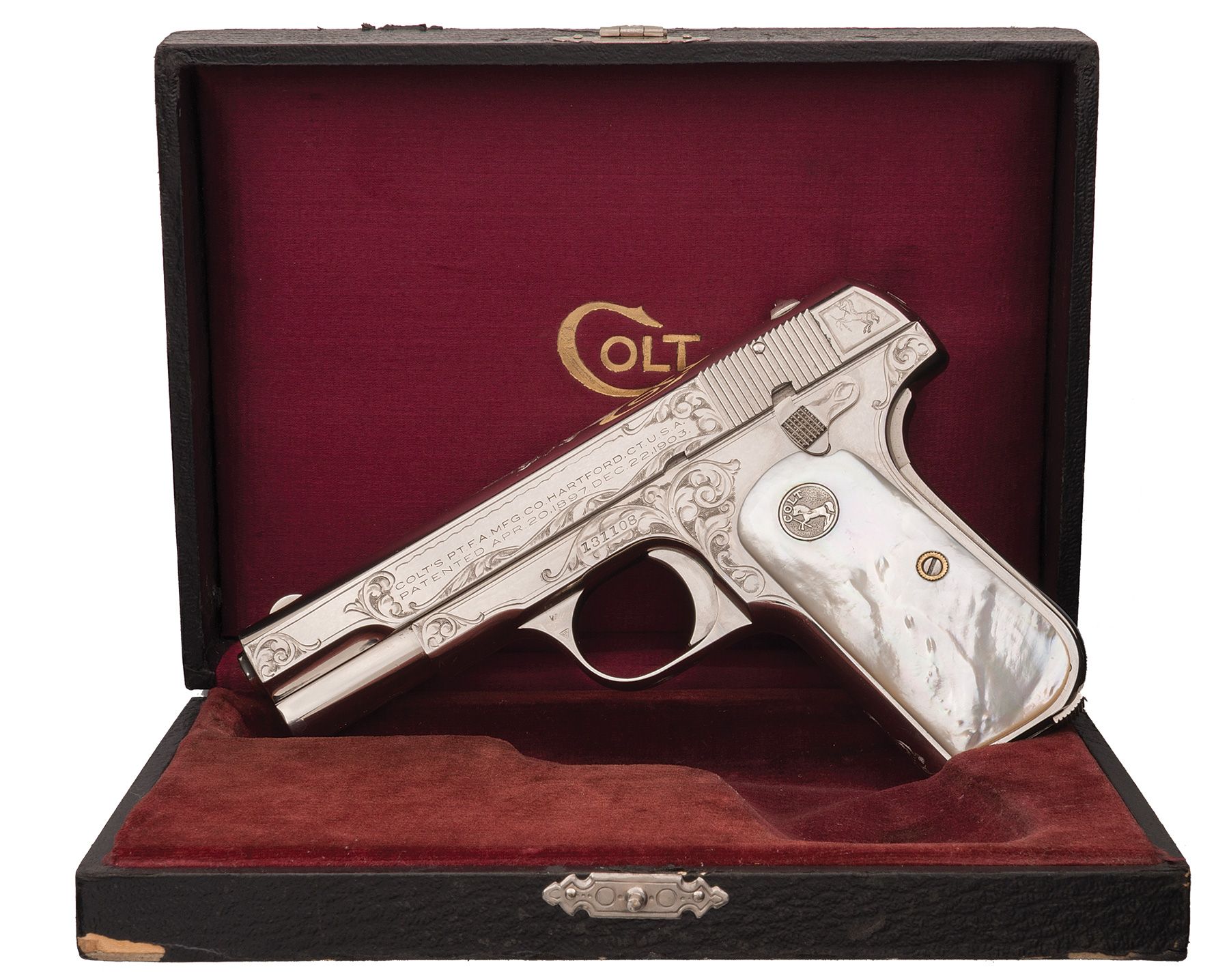 Facotry Engraved Colt 1908 Pocket Pistol With Case, Letter | Rock