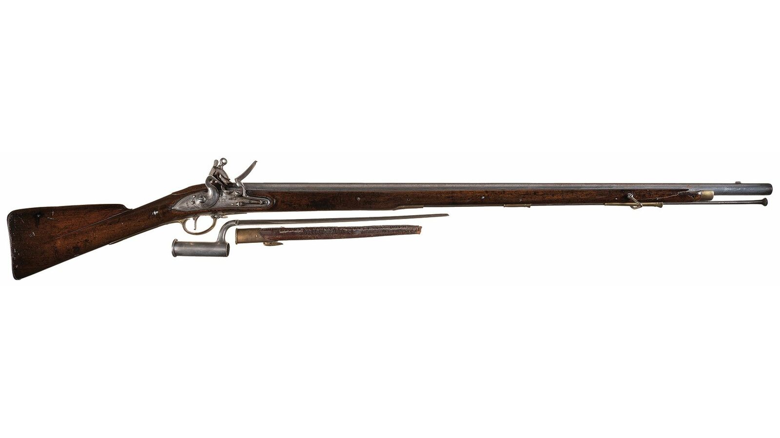British India Pattern Brown Bess Flintlock Musket with Bayonet.